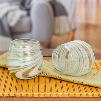 Alternate image for Pair of Stemless Wine Glasses Handblown from Recycled Glass White Soire