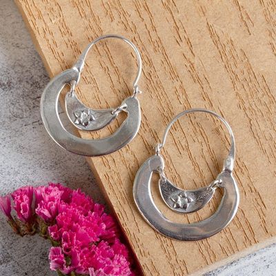 Alternate image for Womens Floral Sterling Silver Hoop Earrings Floral Crescent