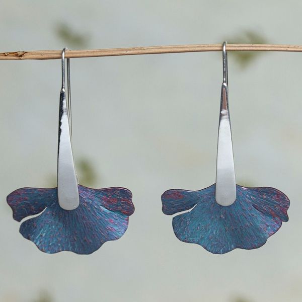 Alternate image for Titanium and Sterling Silver Drop Earrings from Mexico Blue Betta