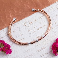 Image for Taxco Sterling Silver and Hammered Copper Cuff Bracelet Modern Strength
