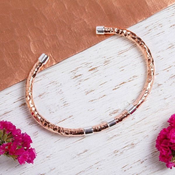 Alternate image for Taxco Sterling Silver and Hammered Copper Cuff Bracelet Modern Strength