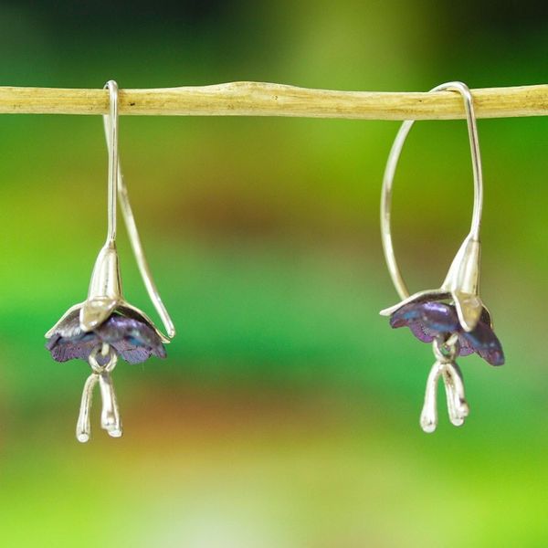 Alternate image for Floral Titanium Plated Sterling Silver Drop Earrings Sleepy Flowers