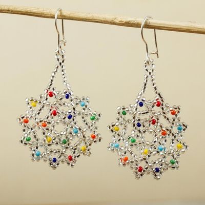 Alternate image for Clear and Colorful Floral Glass Beaded Dangle Earrings Ethereal Flowers