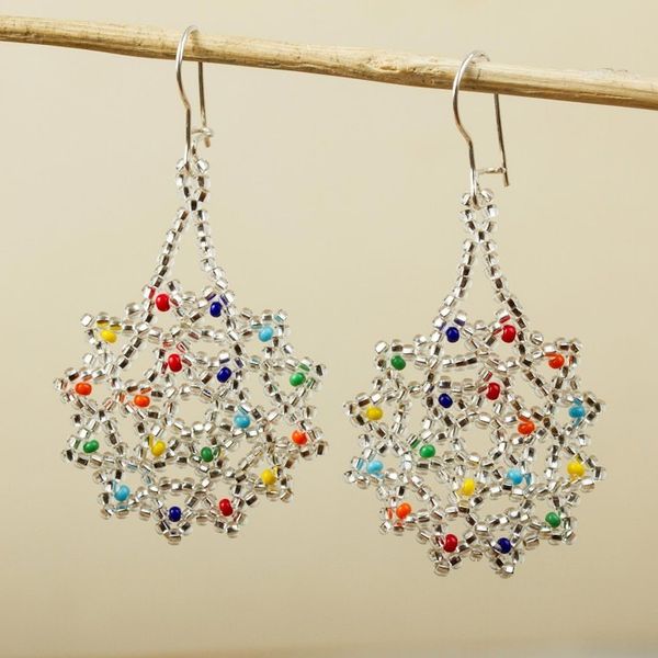 Alternate image for Clear and Colorful Floral Glass Beaded Dangle Earrings Ethereal Flowers