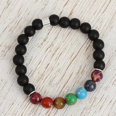 Alternate image for Agate and Tigers Eye Chakra Bracelet in Black from Mexico Seven Chakras in Black