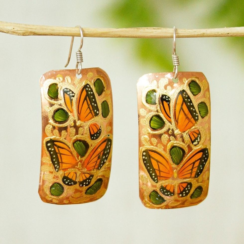 Reclaimed Copper Butterflies Motif Earrings from Mexico 'Jasmine Butterflies'