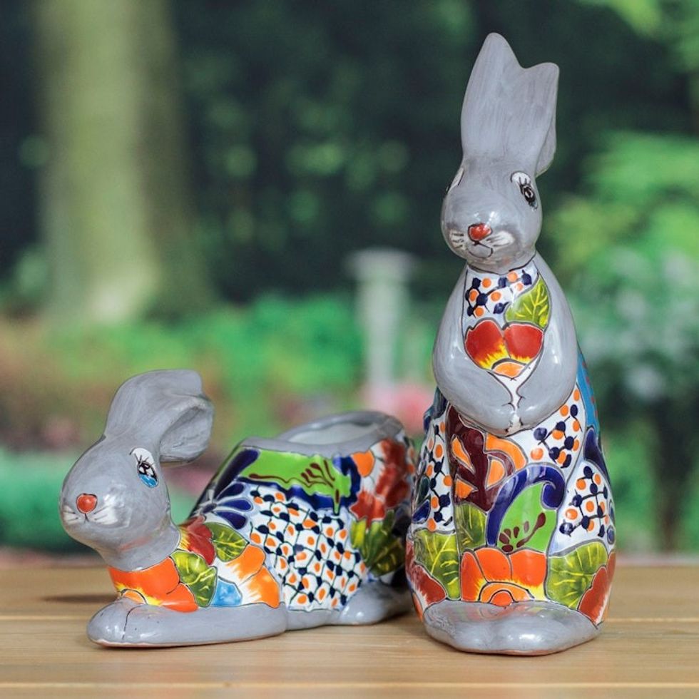 Bunny-Shaped Hacienda Ceramic Flower Pots Set of 2 'Hacienda Hops'