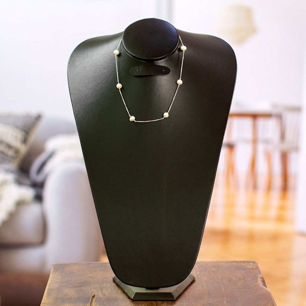 Artisan Crafted Cultured Pearl and Sterling Silver Necklace 'Pearl Dance'