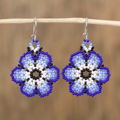 Alternate image for Glass Beaded Floral Dangle Earrings in Blue from Mexico Royal Flowers