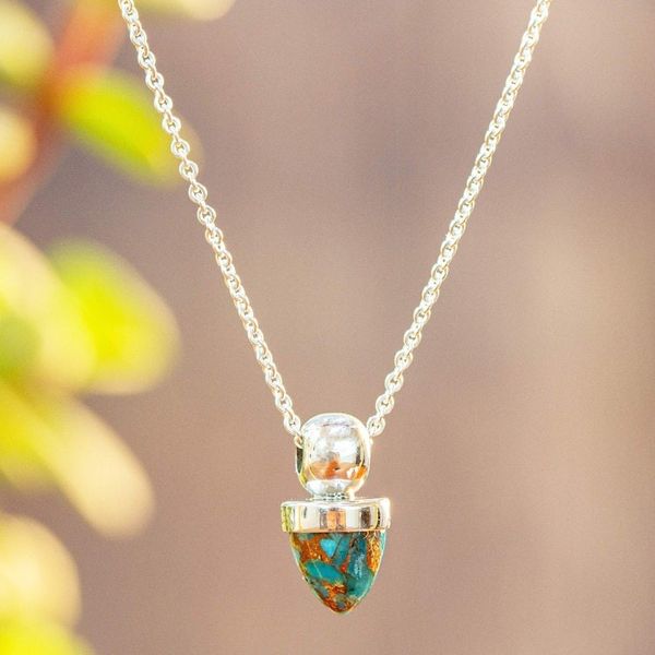 Alternate image for Taxco Silver Pendant Necklace with Composite Turquoise Earth Amulet