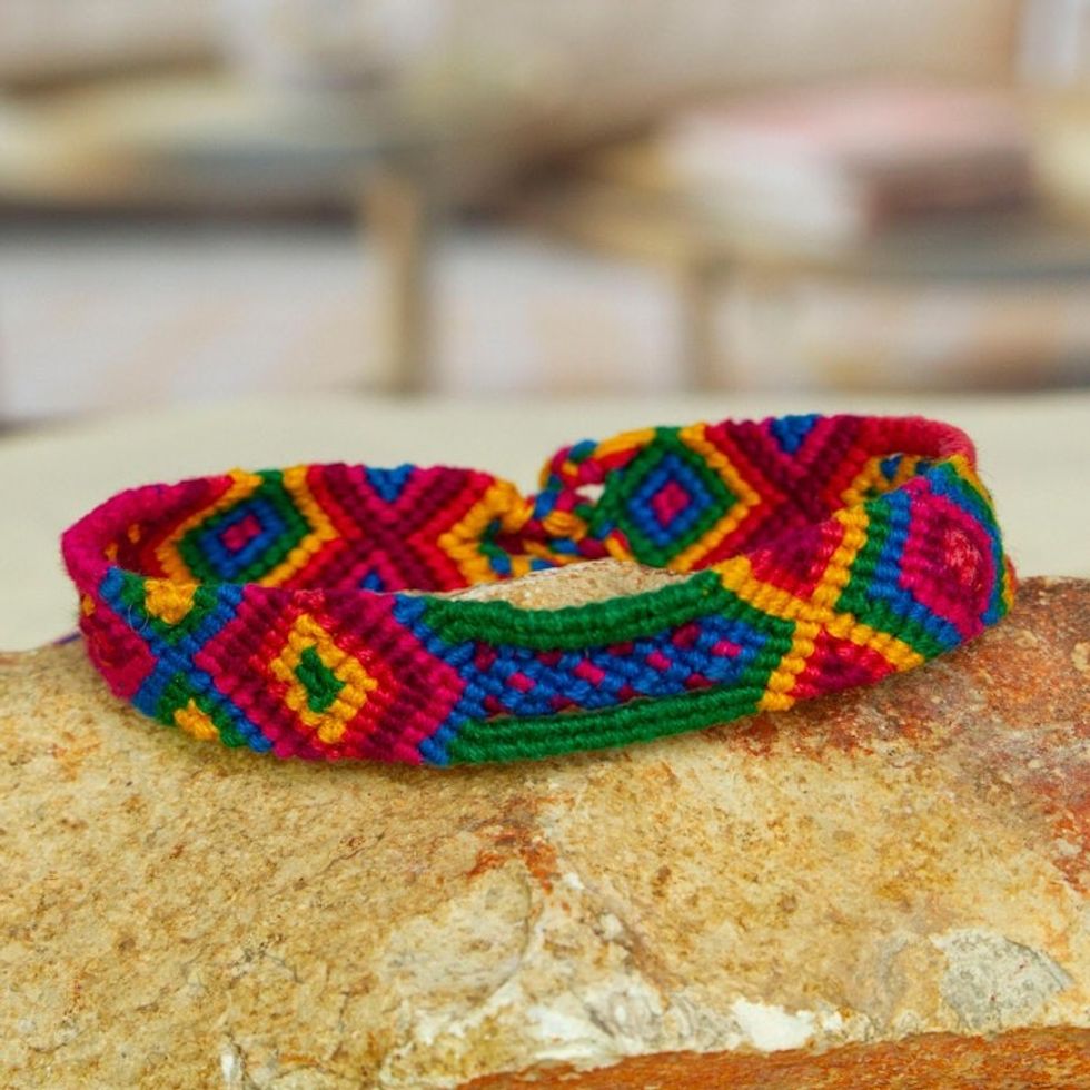 Multicolored Cotton Macrame Wristband Bracelet 'Mandala Geometry'