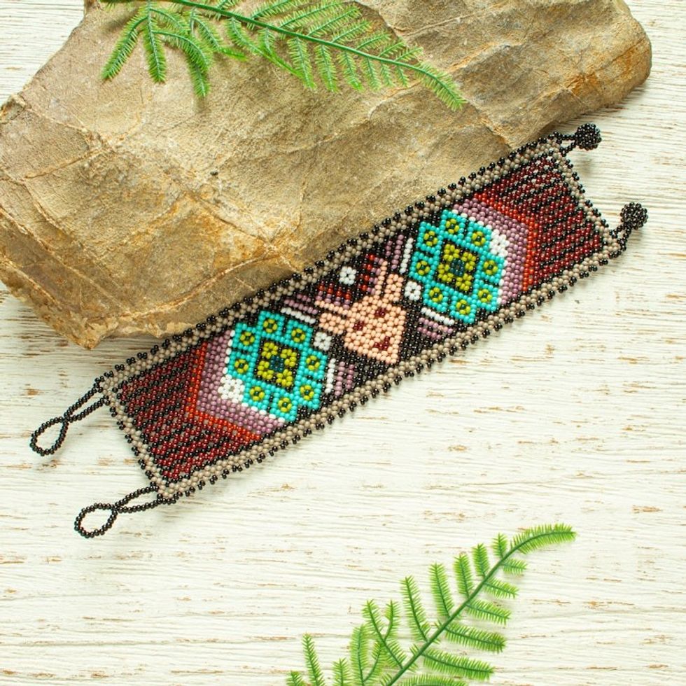 Multicolored Beaded Bracelet from Mexico 'Deer Totem'