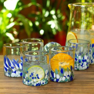 Alternate image for Blue Green and White Spotted Rocks Glasses Set of 6 Blue Cool