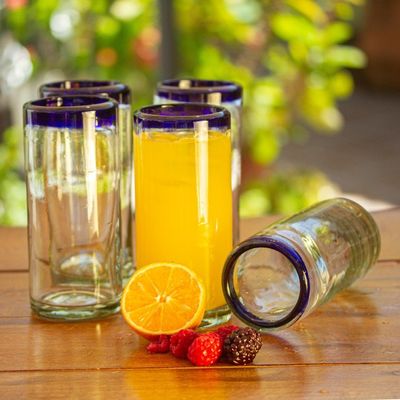 Alternate image for Unique Handblown Glass Blue Rim Highball Tumbler Cobalt Classics