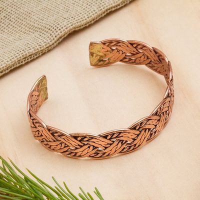 Alternate image for Handcrafted Braided Copper Cuff Bracelet from Mexico Brilliant Weave