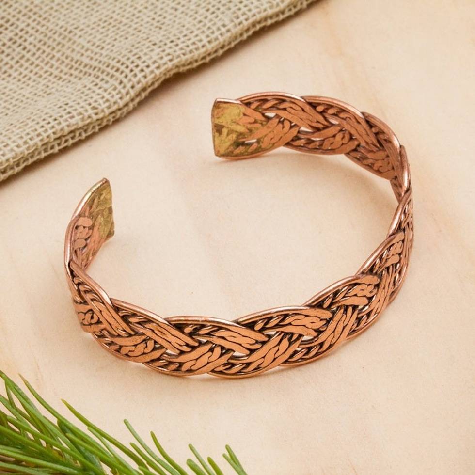 Handcrafted Braided Copper Cuff Bracelet from Mexico 'Brilliant Weave'