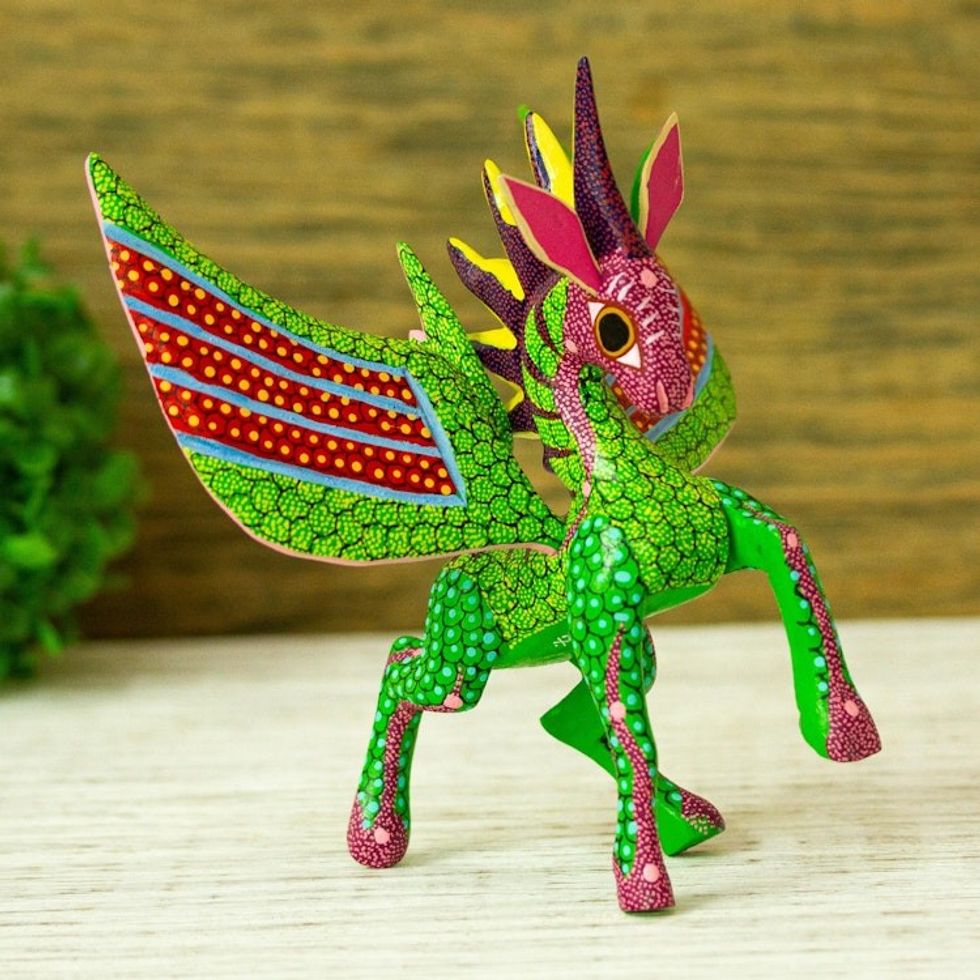 Hand Painted Pegasus Alebrije Sculpture 'Mythical Pegasus'