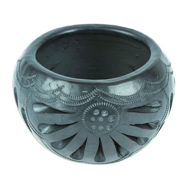 Alternate image for Mexican Barro Negro Flower Pot with Peacock Motifs Peacock Luxury