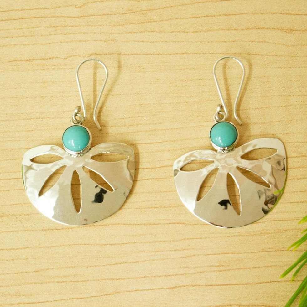 Modern Taxco Silver and Natural Turquoise Earrings 'Sleek Serenity'
