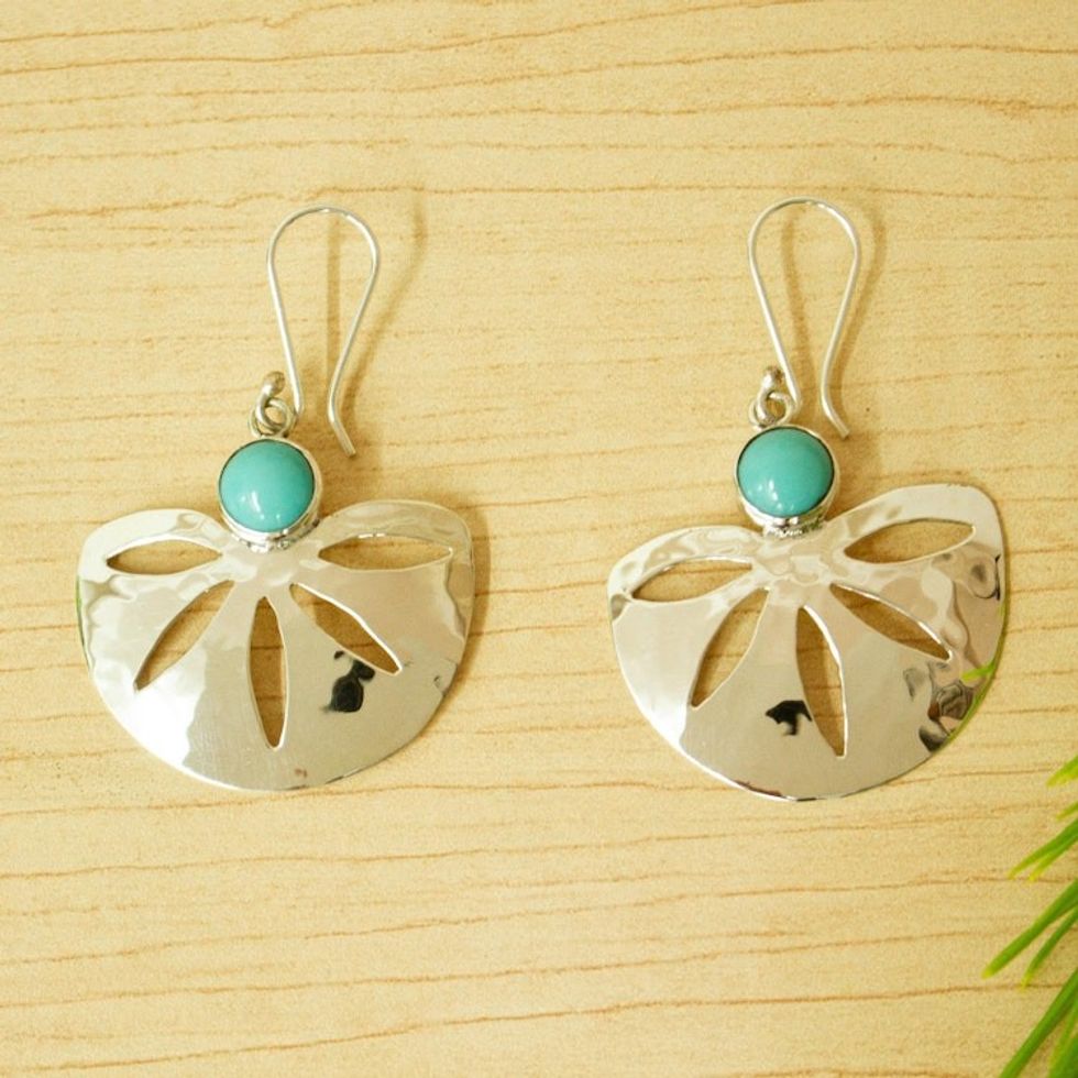 Modern Taxco Silver and Natural Turquoise Earrings 'Sleek Serenity'