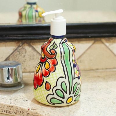 Alternate image for Multicolored Talavera-Style Ceramic Soap Pump from Mexico Hidalgo Bouquet