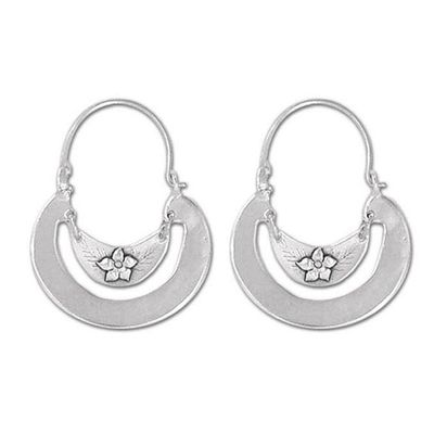 Alternate image for Womens Floral Sterling Silver Hoop Earrings Floral Crescent