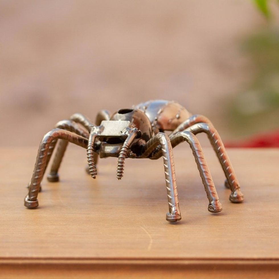 Eco-Friendly Upcycled Metal Spider Sculpture from Mexico 'Rustic Tarantula'