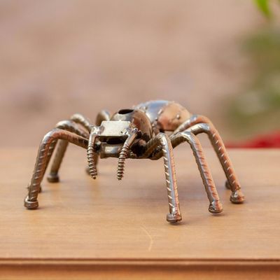 Alternate image for Eco-Friendly Upcycled Metal Spider Sculpture from Mexico Rustic Tarantula
