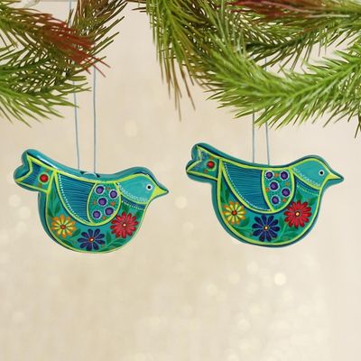 Alternate image for 2 Caribbean Blue Ceramic Handcrafted and Painted Ornaments Turquoise Doves