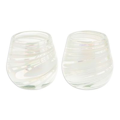 Alternate image for Pair of Stemless Wine Glasses Handblown from Recycled Glass White Soire