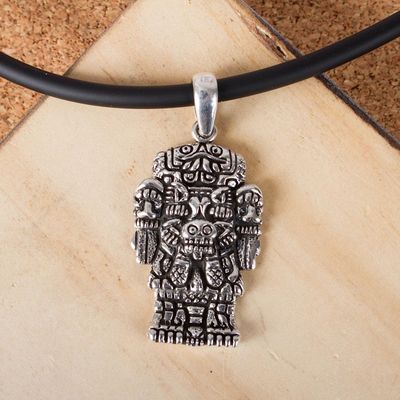 Alternate image for Nahua Mens Sterling Silver Pendant Necklace from Mexico Coatlicue