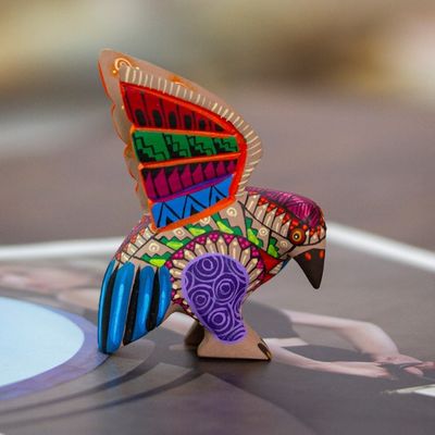 Alternate image for Copal Wood Alebrije Eagle Figurine Painted in Red and Blue Fiery Eagle