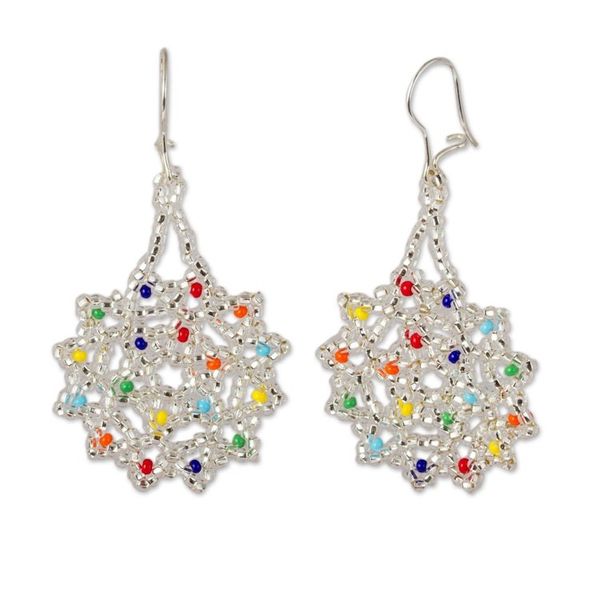 Alternate image for Clear and Colorful Floral Glass Beaded Dangle Earrings Ethereal Flowers