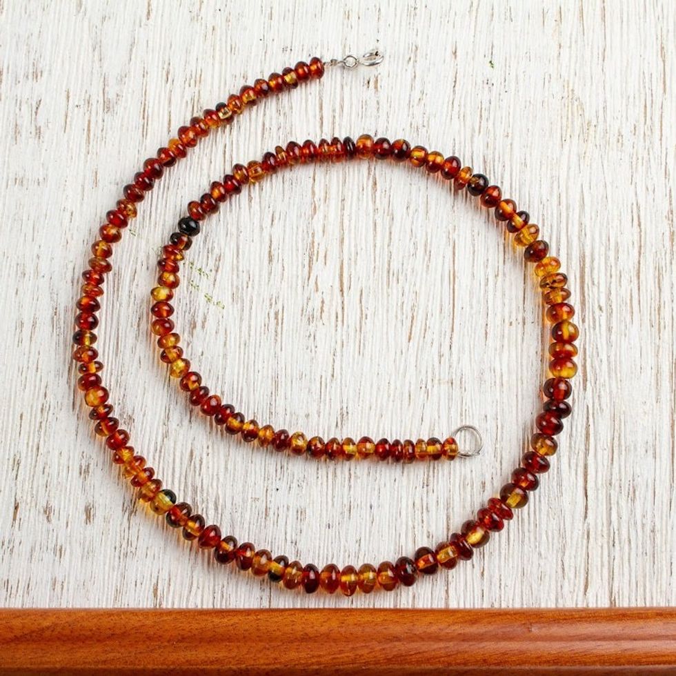 Natural Mexican Amber Beaded Strand Long Necklace 'Honey Dew'