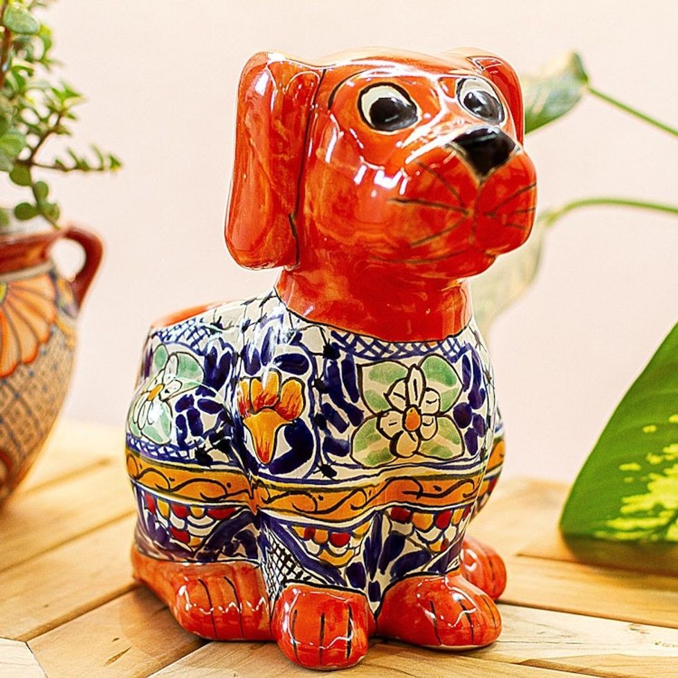 Talavera Style Ceramic Dog Planter from Mexico 'Best Friend'