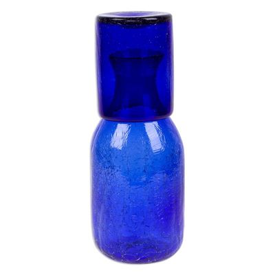 Alternate image for Handblown Recycled Glass Carafe  Cup Set in Blue Pair Textured Cobalt
