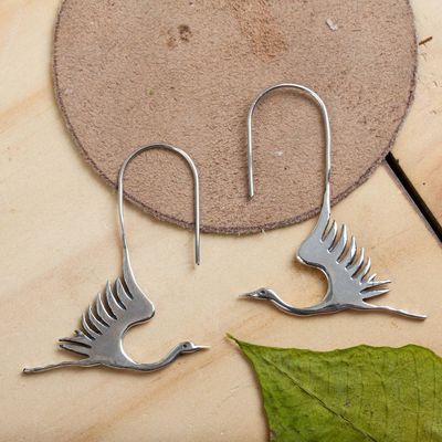 Alternate image for Hand Crafted Sterling Silver Bird Earrings White Heron