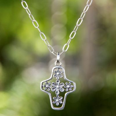 Alternate image for Tree of Life Style Silver Cross Necklace Blossoming Faith