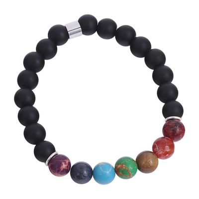 Alternate image for Agate and Tigers Eye Chakra Bracelet in Black from Mexico Seven Chakras in Black