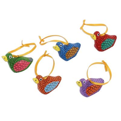 Alternate image for Painted Wood Alebrije Duck Ornaments Set of 5 from Mexico Sweet Ducks