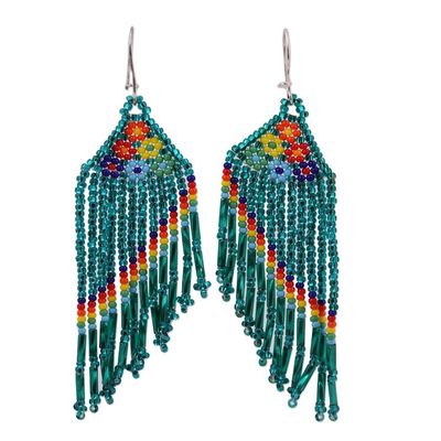 Alternate image for Floral Glass Beaded Waterfall Earrings in Green from Mexico Floral Shower in Green