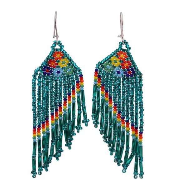 Alternate image for Floral Glass Beaded Waterfall Earrings in Green from Mexico Floral Shower in Green