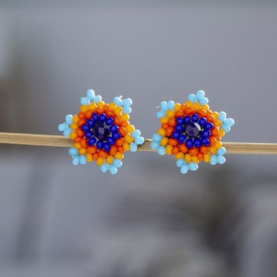 Alternate image for Star-shaped Beaded Button Earrings Handcrafted in Mexico Lapis Star