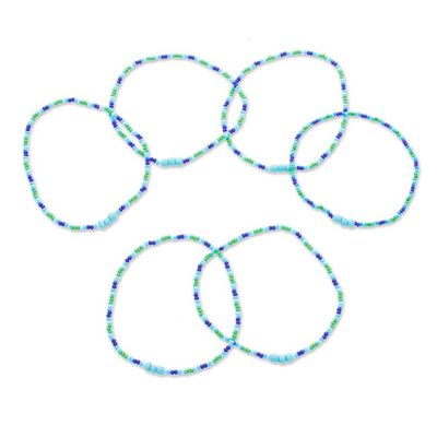 Alternate image for Set of Six Blue and Green Glass Beaded Stretch Bracelets Green Euphoria