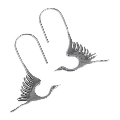 Alternate image for Hand Crafted Sterling Silver Bird Earrings White Heron