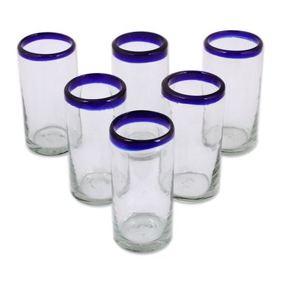 Alternate image for Unique Handblown Glass Blue Rim Highball Tumbler Cobalt Classics
