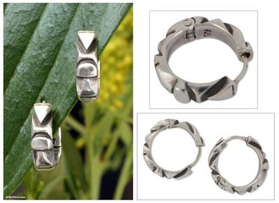 Alternate image for Hand Crafted Taxco Silver Hoop Earrings Sierra Breeze