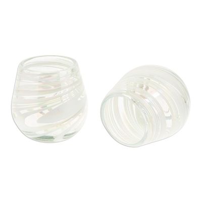 Alternate image for Pair of Stemless Wine Glasses Handblown from Recycled Glass White Soire