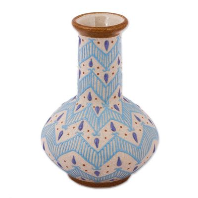 Alternate image for Handcrafted Blue and Ivory Chevron Motif Ceramic Flower Vase Chevron Tears