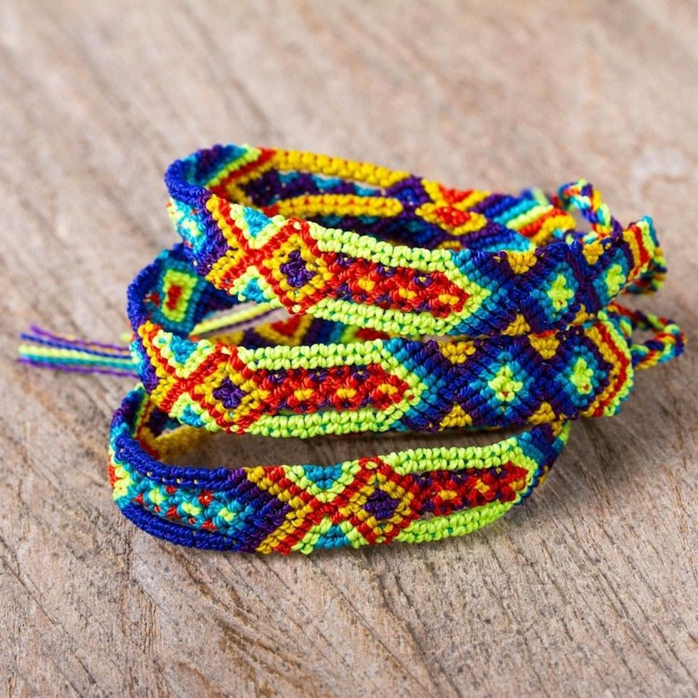 Colorful Geometric Cotton Wristband Bracelets Set of 3 'Artisanal Geometry'